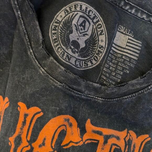 AFFLICTION American Customs 1973 Short Sleeve T-shirt Gray Orange Men's S-M - Picture 6 of 6